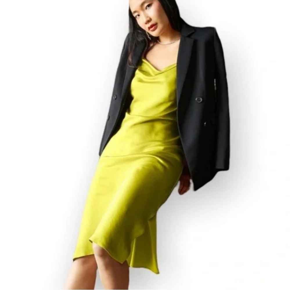 Anthropologie Elyse Chartreuse Silky Slip Midi Dress - Picture 6 of 6